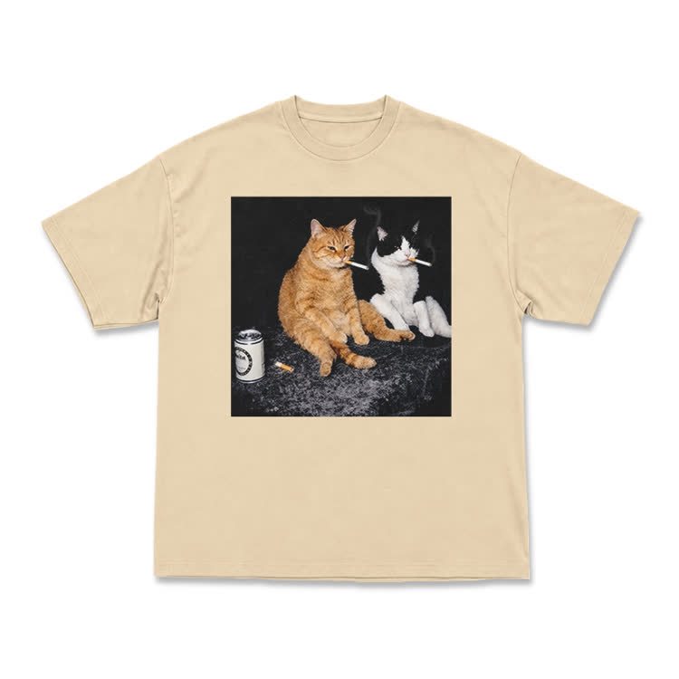 Vintage Smoking Cats Graphic T-Shirt - Apricot - US16-18(2XL) - image 7