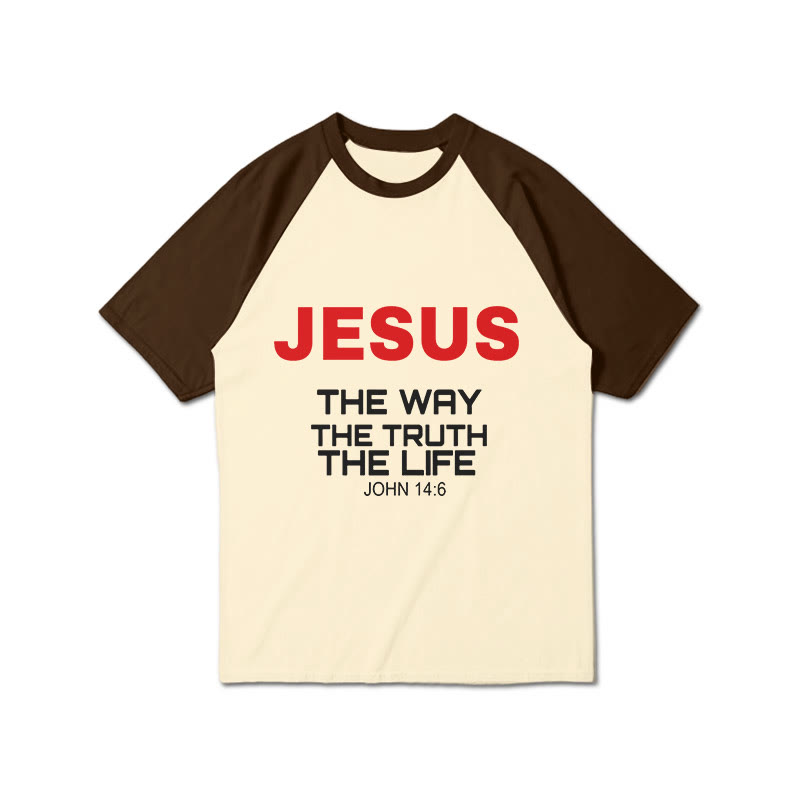 Jesus The Way The Truth The Life Print Raglan Sleeve T-shirt - Coffee - 3XL - image 8
