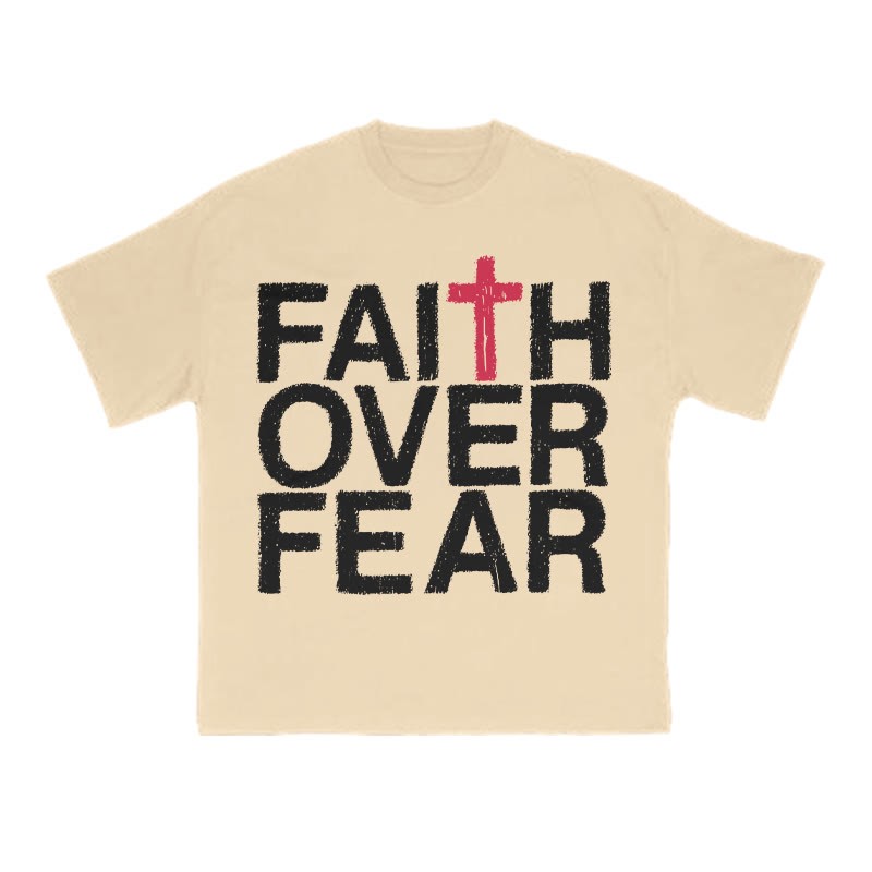 Faith Over Fear Color-block Cross Print T-shirt - Apricot - US16-18(2XL) - image 5