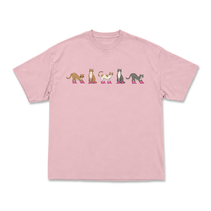 Minimal Graphic Cat Row Boxy Short Sleeve Everyday T-Shirt - Pink - US16-18(2XL) - image 13