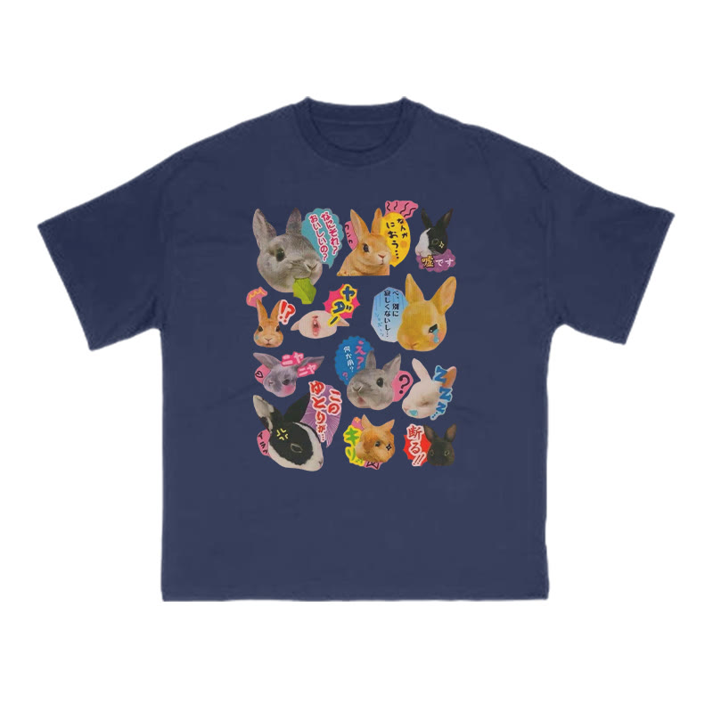 Cute Bunny Print T-shirt - Navy Blue - US16-18(2XL) - image 13