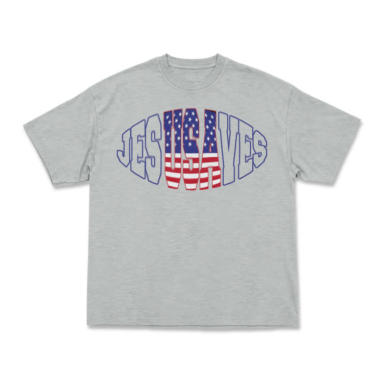 Patriotic Star Stripe Print T-Shirt - Grey - US16-18(2XL) - image 10
