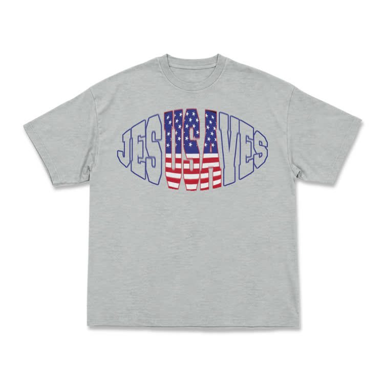 Patriotic Star Stripe Print T-Shirt - Grey - US16-18(2XL) - image 10