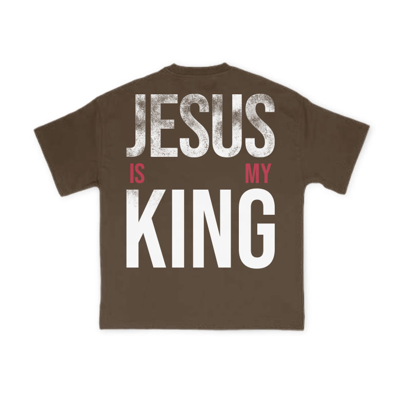 Jesus Is My King Distressed Print T-shirt - Coffee - US16-18(2XL) - image 7