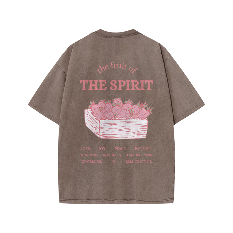 100% Cotton Vintage The Fruit Of The Spirit Print Acid Washed Unisex T-shirt - Coffee - 3XL - image 3