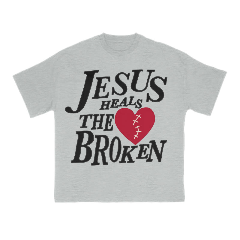 Unisex Jesus Heals The Broken Print T-shirt - Grey - US16-18(2XL) - image 5