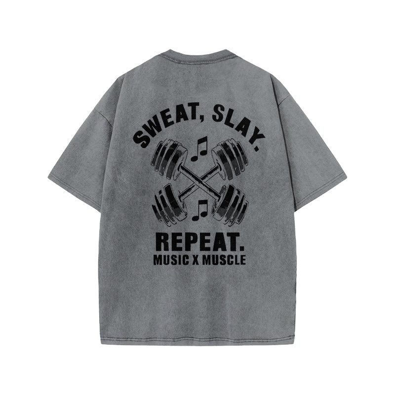 100% Cotton SWEAT SLAY Gym Print Acid Washed T-shirt - Grey - US20-22(3XL) - image 4