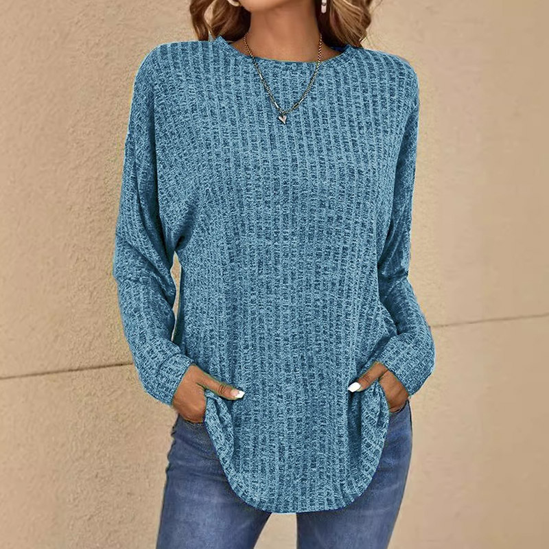 Casual Long-sleeved Knitted Crew Neck T-shirt - Blue - 5XL - image 7