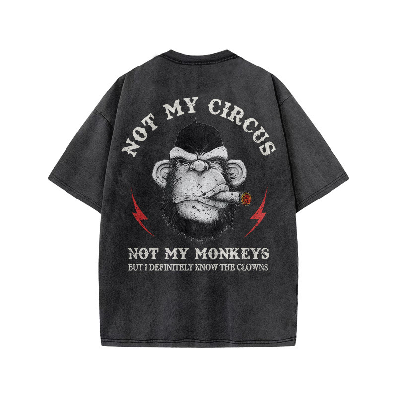Gym 100% Cotton Not My Circus Print Acid Washed T-shirt - image 3