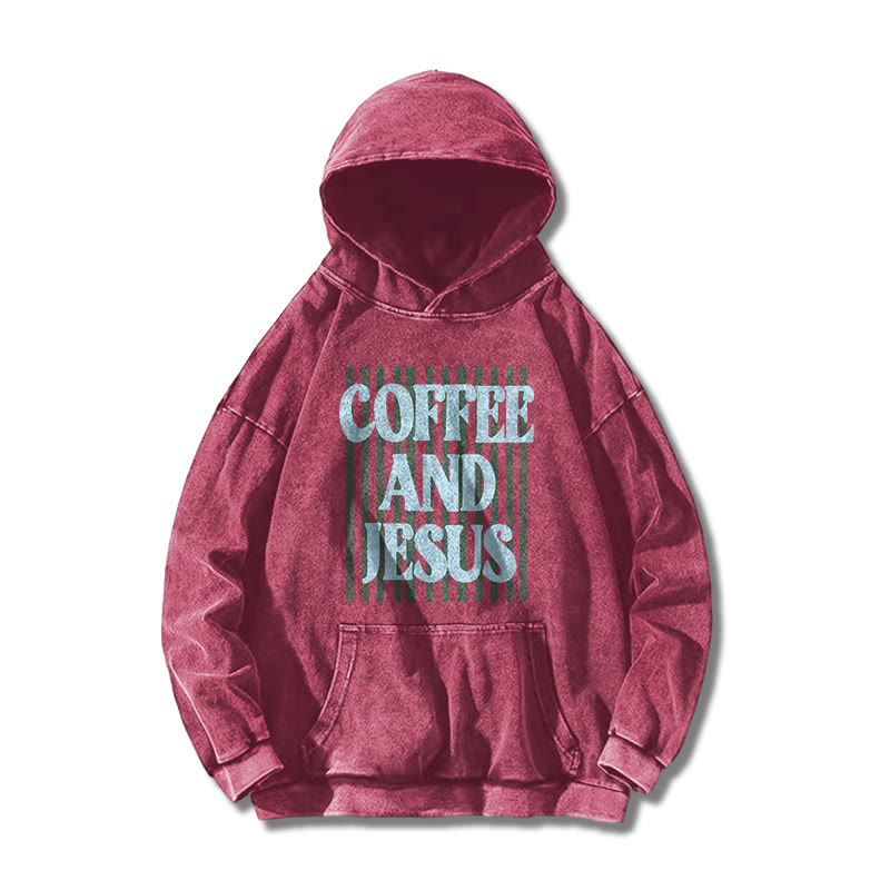 Unisex 100% Cotton Coffee And Jesus Printed Washed Hoodie  - Rose - US16-18(2XL) - image 5