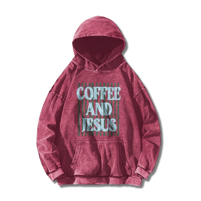 Unisex 100% Cotton Coffee And Jesus Printed Washed Hoodie  - Rose - US16-18(2XL) - image 5