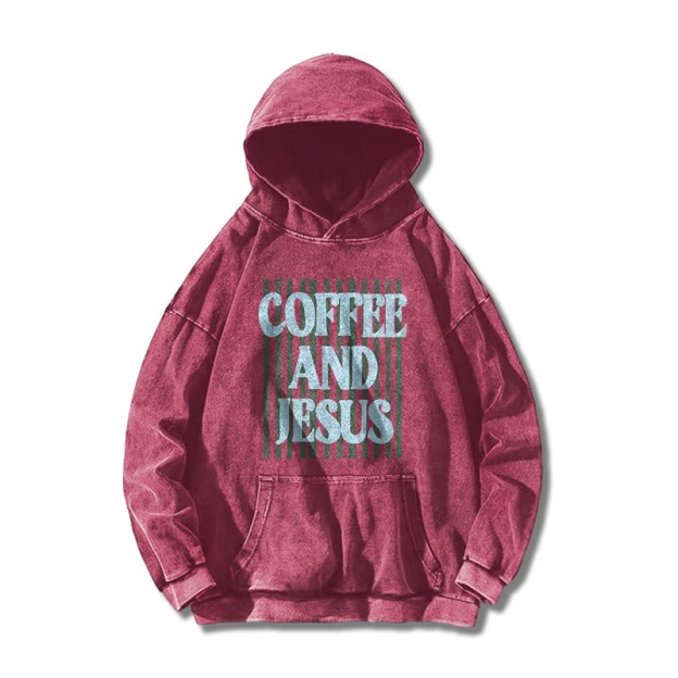 Unisex 100% Cotton Coffee And Jesus Printed Washed Hoodie  - Rose - US16-18(2XL) - image 5