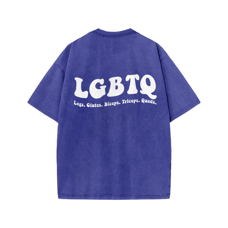100% Cotton LGBTQ Gym Print Acid Washed T-shirt - Blue - US20-22(3XL) - image 7
