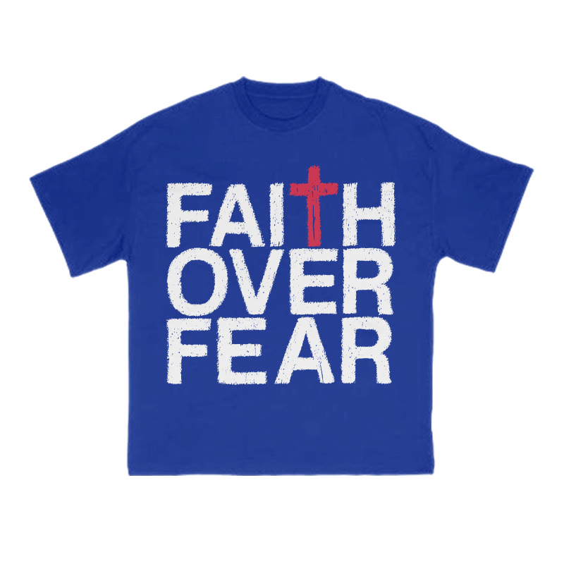 Faith Over Fear Color-block Cross Print T-shirt - Blue - US16-18(2XL) - image 12