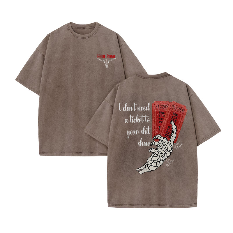 Unisex 100% Cotton Western High Road Vintage Print Acid Washed T-shirt