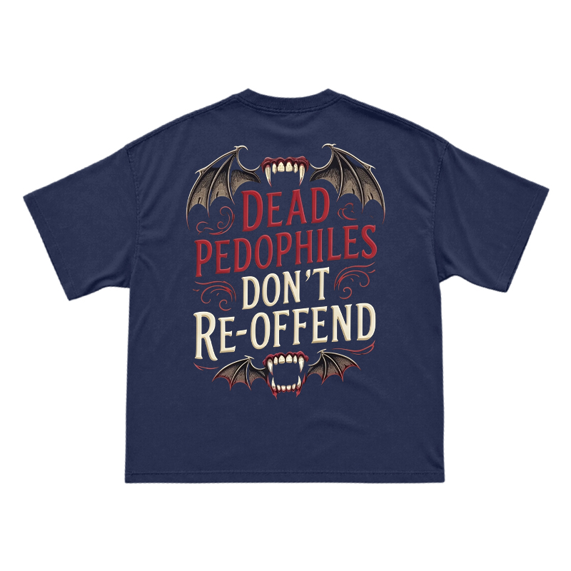 Bat Wing Dead Pedophiles Don't Re-offend Print T-shirt - Navy Blue - US16-18(2XL) - image 12