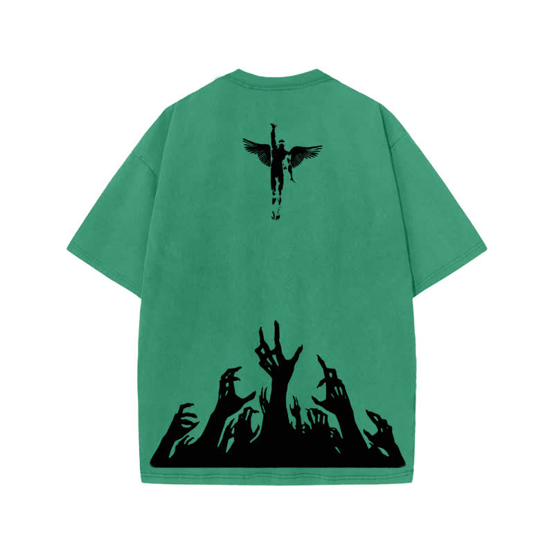 Unisex Faith Over Fear Print Acid Washed T-shirt - Green - US20-22(3XL) - image 6