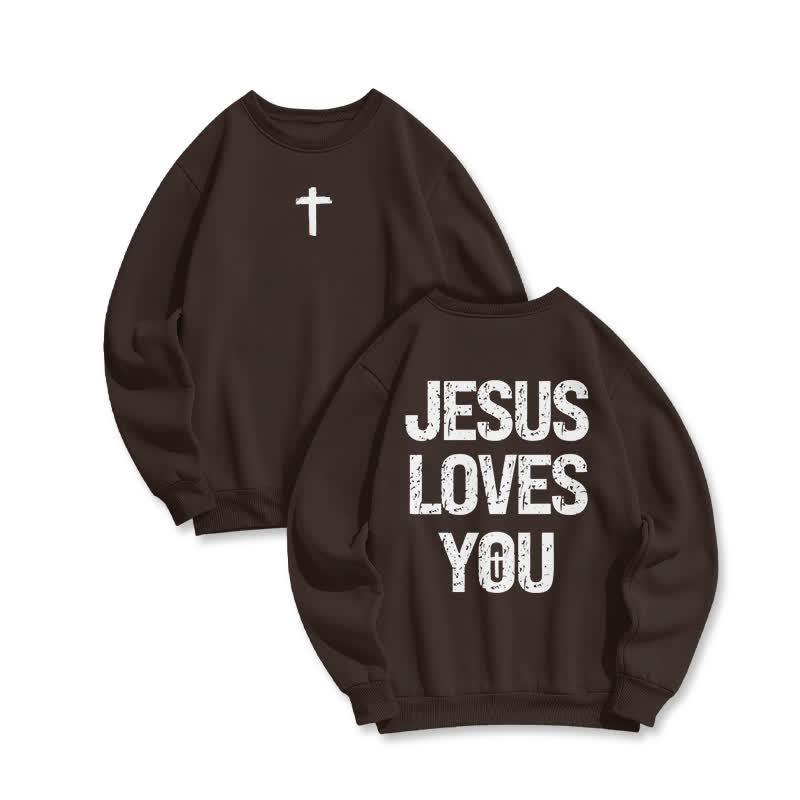Unisex 100% Cotton Jesus Loves You Print Sweatshirt - Coffee - US16-18(2XL) - image 3