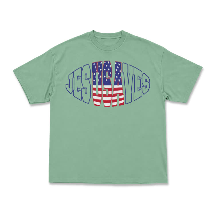 Patriotic Star Stripe Print T-Shirt - Light Green - US16-18(2XL) - image 5