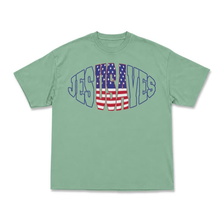 Patriotic Star Stripe Print T-Shirt - Light Green - US16-18(2XL) - image 5