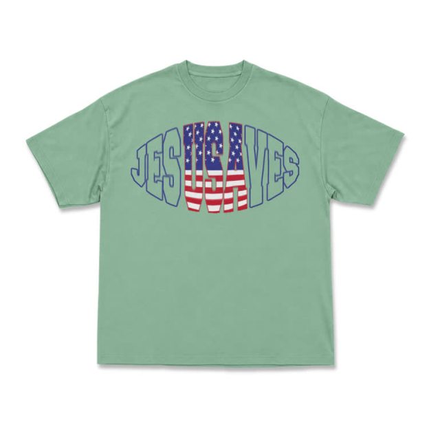 Patriotic Star Stripe Print T-Shirt - Light Green - US16-18(2XL) - image 5