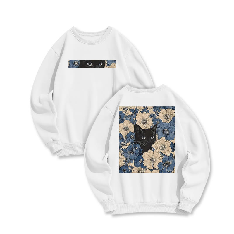 Black Cat In A Patchwork Flower Field Print Sweatshirt - White - US16-18(2XL) - image 3