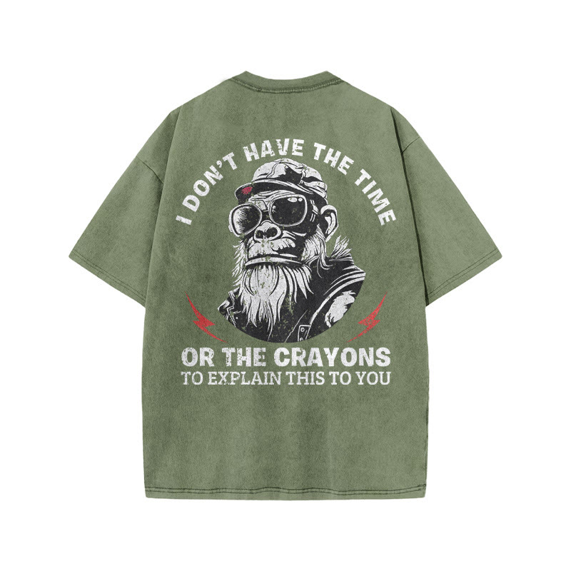 Gym 100% Cotton I Don't Have The Time Print Acid Washed T-shirt - Army Green - US20-22(3XL) - image 6
