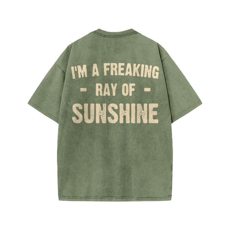Gym 100% Cotton SUNSHINE Print Acid Washed T-shirt - Army Green - US20-22(3XL) - image 6