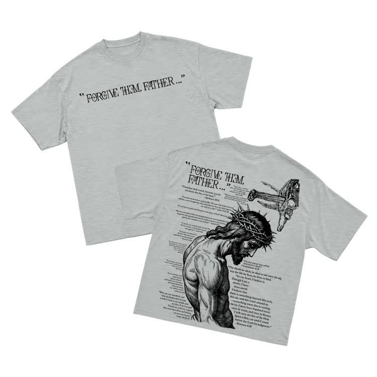 Vintage Forgive Them Father Back Graphic T-Shirt - Grey - US16-18(2XL) - image 3
