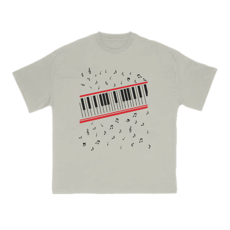Lovely Piano Musical Note Print T-shirt - Warm Grey - US16-18(2XL) - image 4
