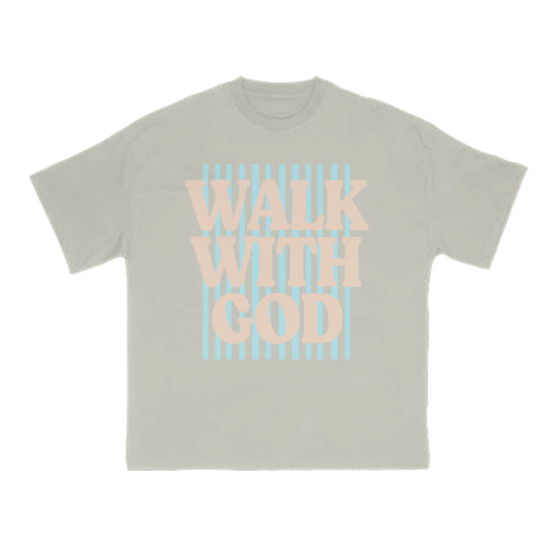 Unisex 100% Cotton Walk With God Stripes Print T-shirt - Warm Grey - US16-18(2XL) - image 4