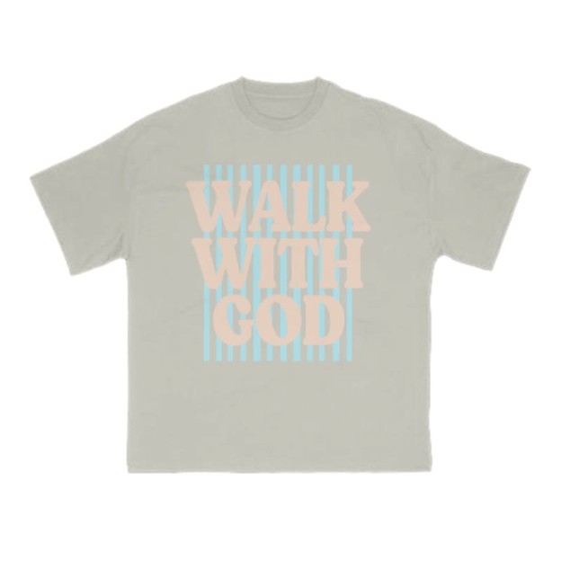 Unisex 100% Cotton Walk With God Stripes Print T-shirt - Warm Grey - US16-18(2XL) - image 4