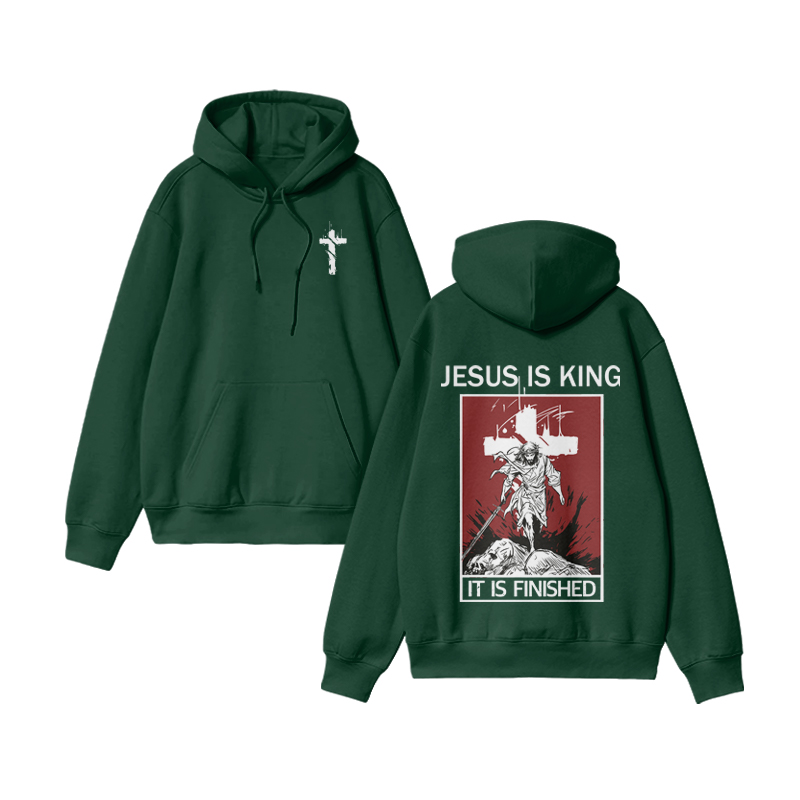 Unisex Jesus Is King Print Hoodie - Green - US16-18(2XL) - image 7