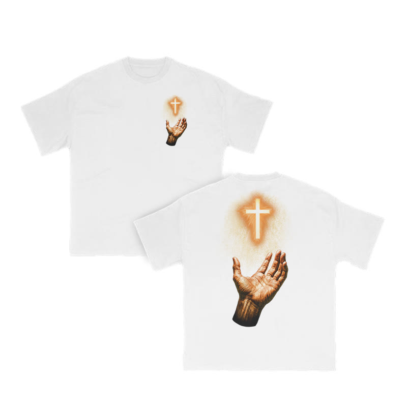 Gold Cross Print T-shirt - White - US16-18(2XL) - image 3