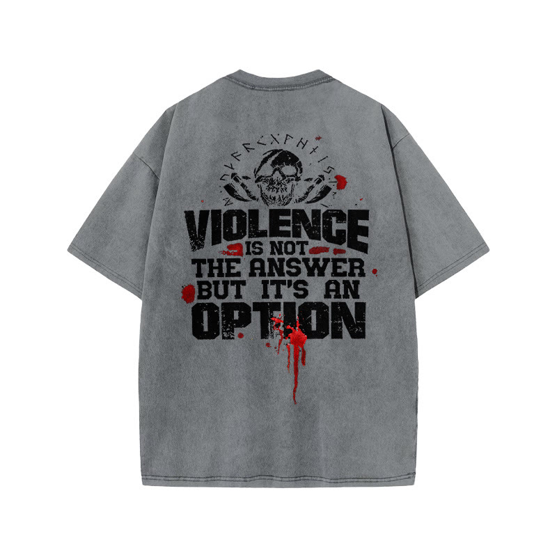Gym 100% Cotton Vikings Violence Is Not The Answer Print Acid Washed T-shirt - Grey - US20-22(3XL) - image 3