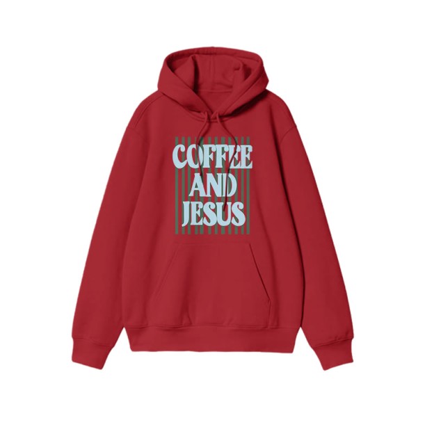 Unisex 100% Cotton Coffee And Jesus Print Hoodie - Red - US16-18(2XL) - image 7
