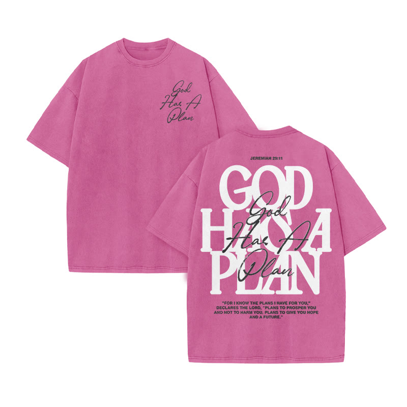 Jeremiah 29:11 God Has A Plan Print Acid Washed T-shirt - Pink - US20-22(3XL) - image 8