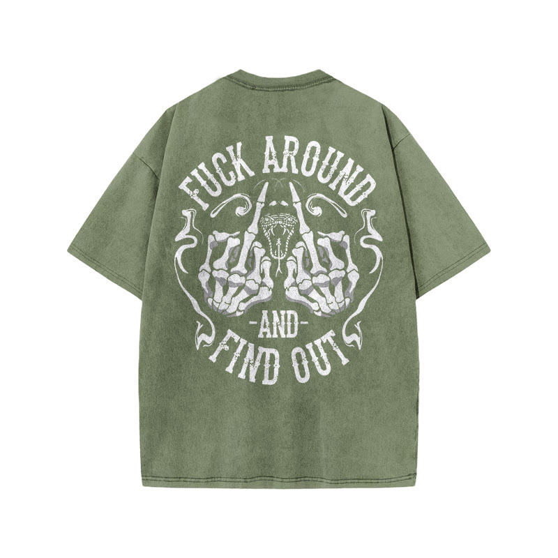 Gym 100% Cotton FIND OUT Print Acid Washed T-shirt - Army Green - US20-22(3XL) - image 6