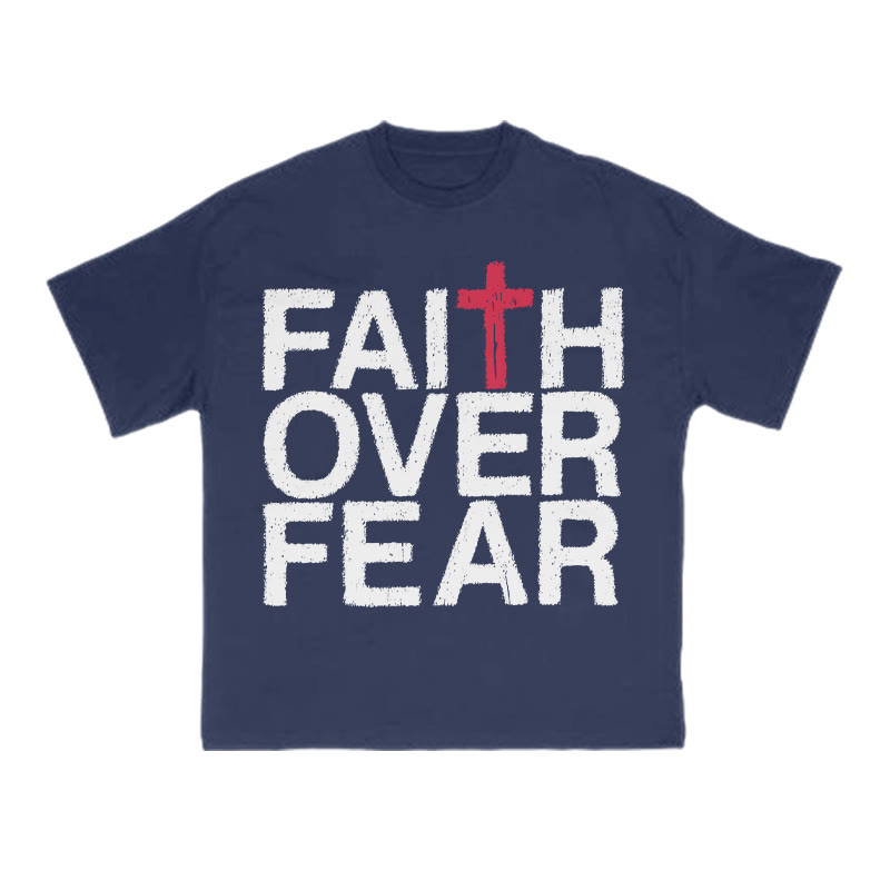 Faith Over Fear Color-block Cross Print T-shirt - Navy Blue - US16-18(2XL) - image 10