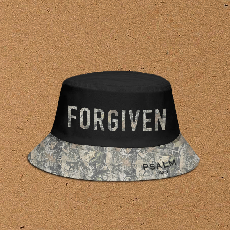Forgiven Psalm 32:1 Dead Leaves Camouflage Patchwork Print Bucket Hat - Black - XL(62cm) - image 3