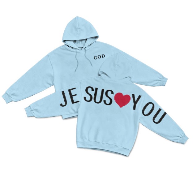 Jesus Loves You Street Style Print Hoodie - Blue - US16-18(2XL) - image 7