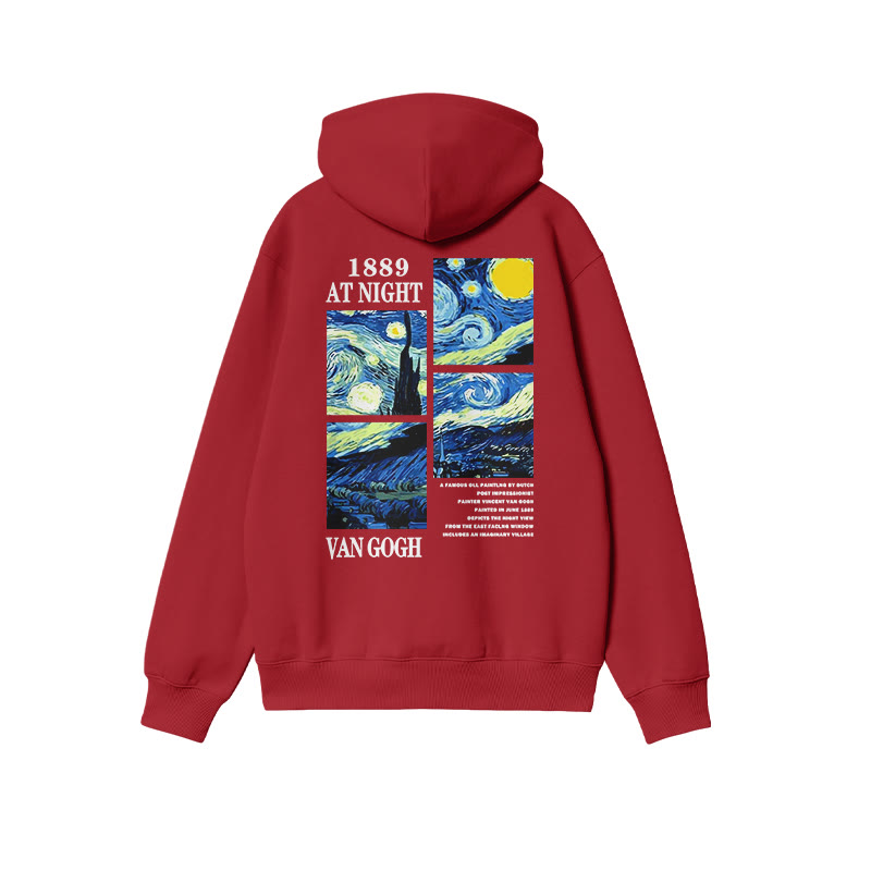 Van Gogh 1889 At Night Print Hoodie - Red - US16-18(2XL) - image 8