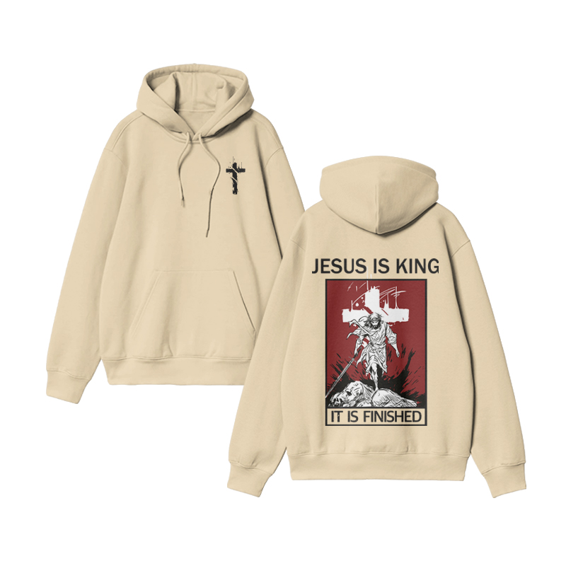 Unisex Jesus Is King Print Hoodie - Apricot - US16-18(2XL) - image 5