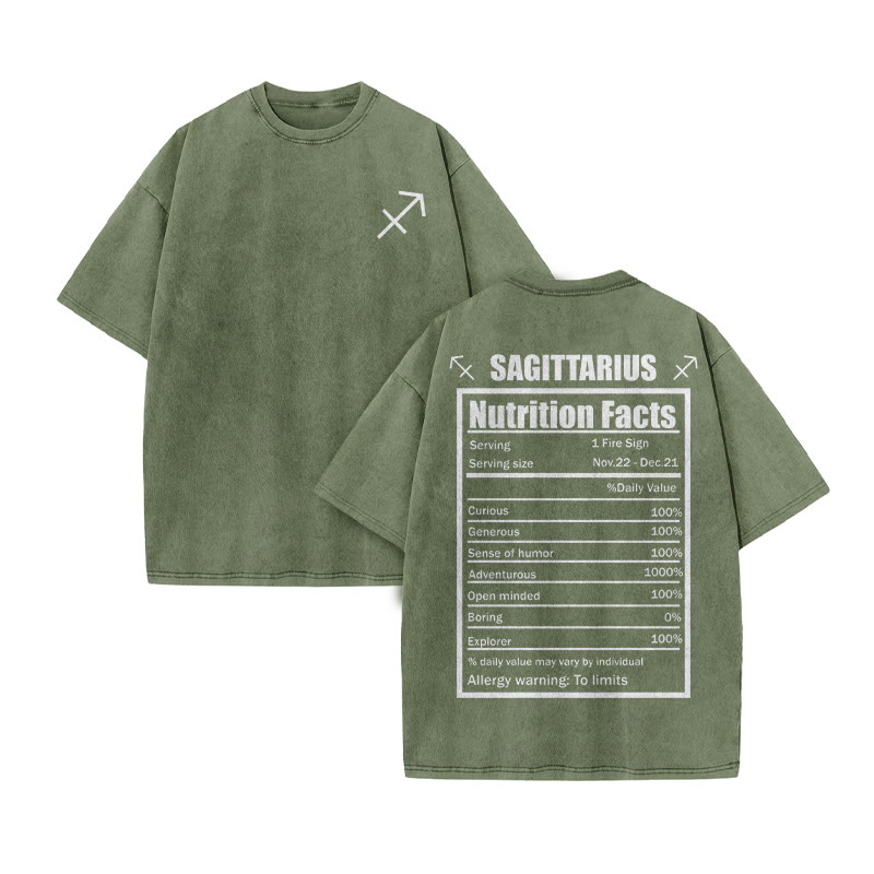 Sagittarius Nutrition Facts Print Acid Washed T-shirt - Army Green - US20-22(3XL) - image 6