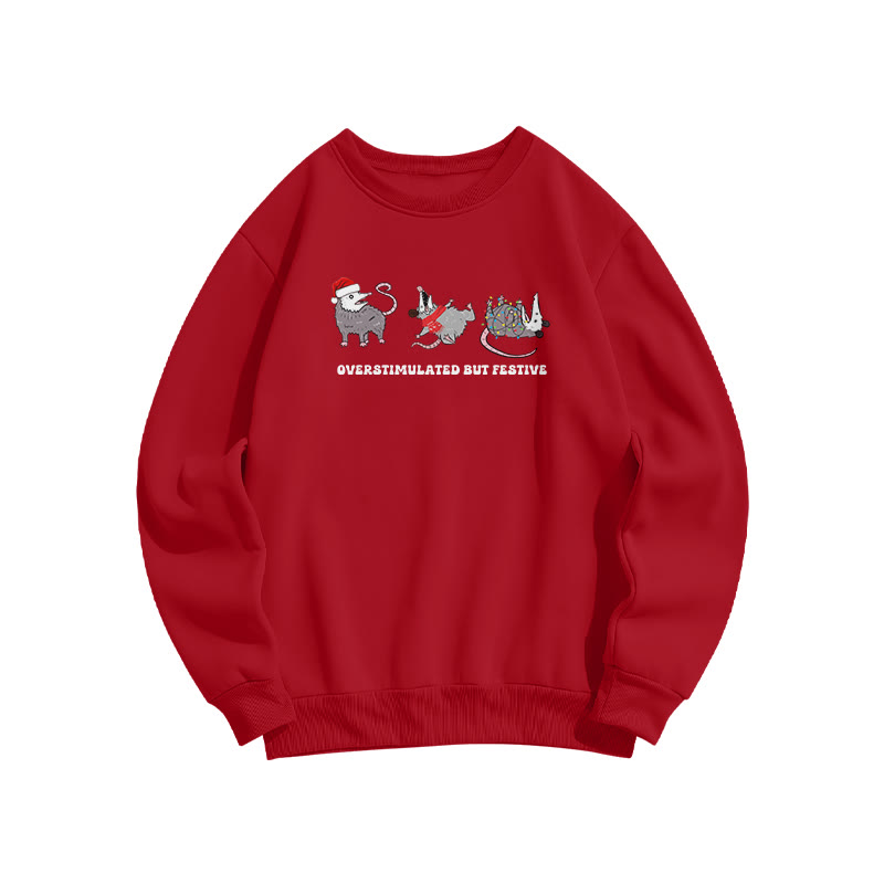 Unisex Overstimulated But Festive Print Sweatshirt - Red - US16-18(2XL) - image 8