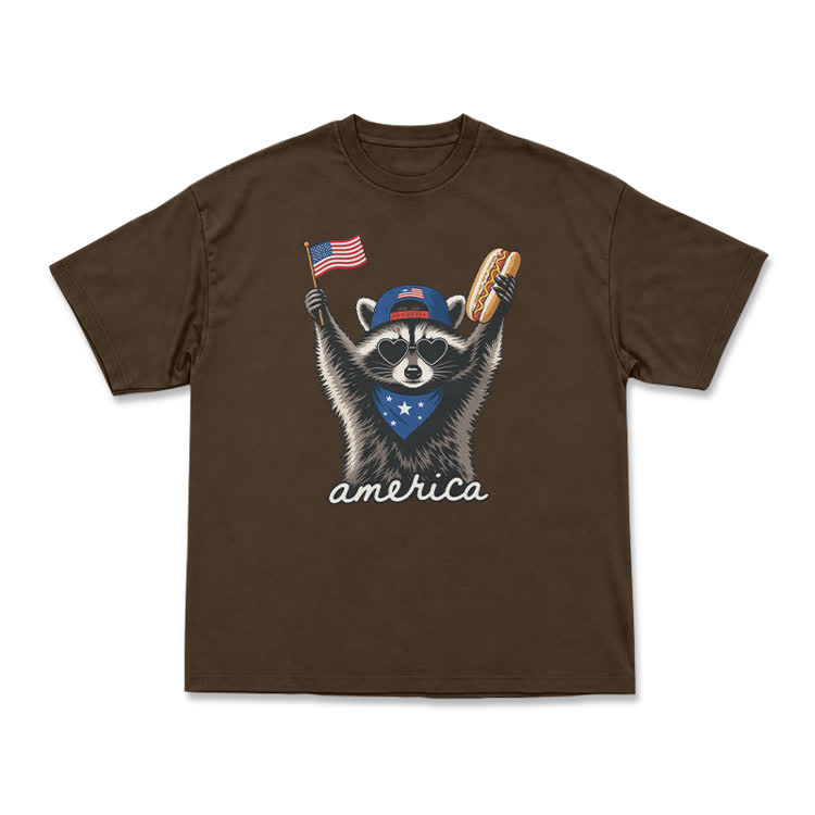 Patriotic Raccoon America Graphic T-Shirt - Coffee - US16-18(2XL) - image 12