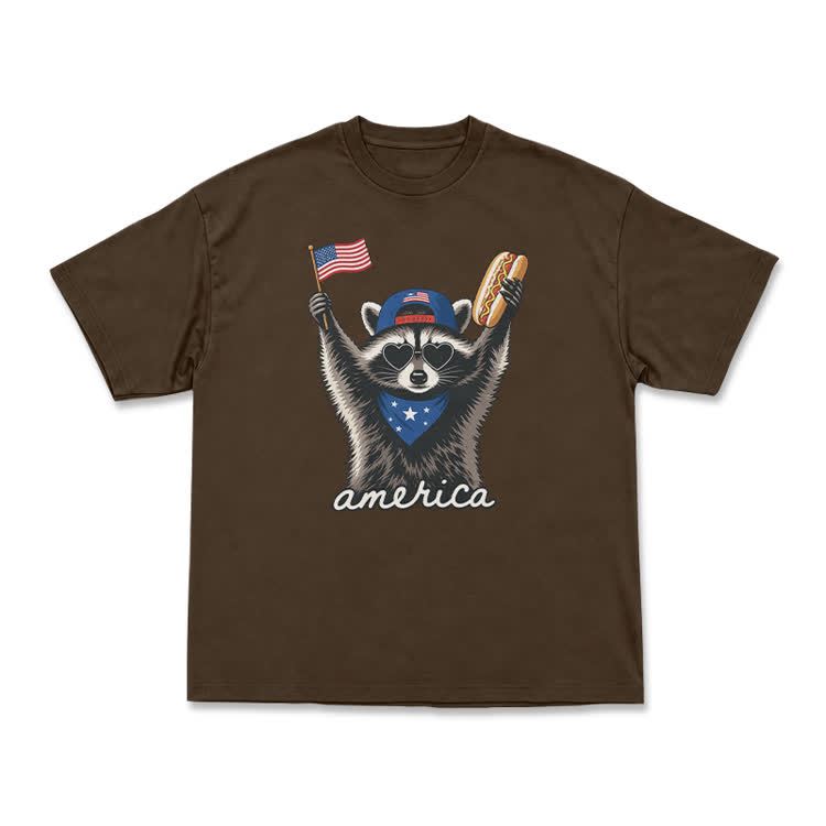 Patriotic Raccoon America Graphic T-Shirt - Coffee - US16-18(2XL) - image 12