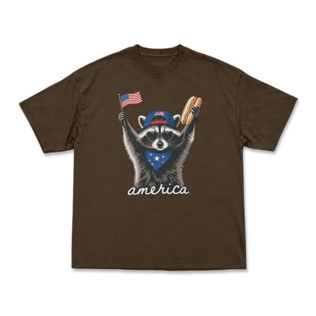 Patriotic Raccoon America Graphic T-Shirt - Coffee - US16-18(2XL) - image 12