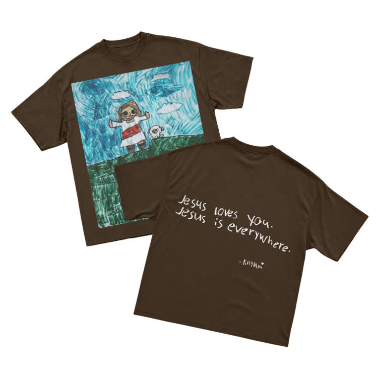 Vintage Inspired Childlike Art Graphic T-Shirt - Coffee - US16-18(2XL) - image 12
