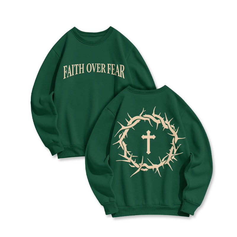 Streetwear Faith Over Fear Round Neck Sweatshirt - Dark Green - US16-18(2XL) - image 7